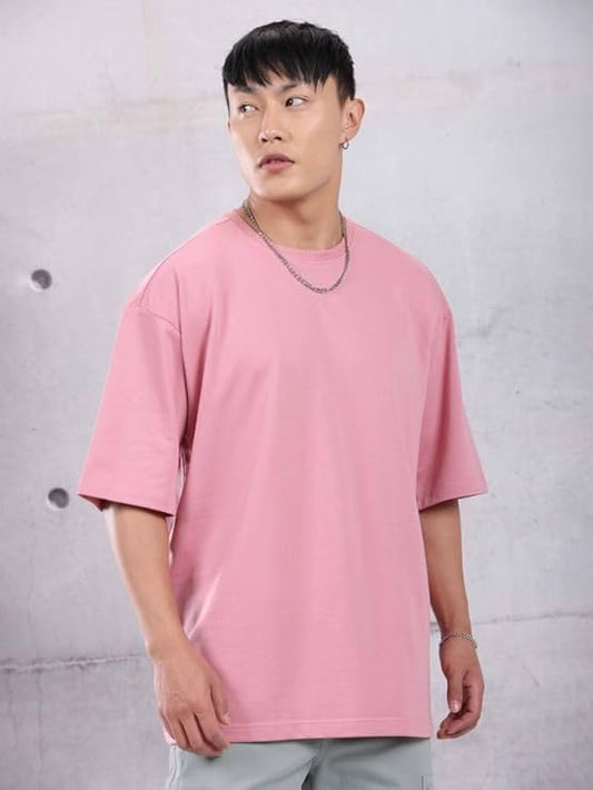 Minimalist Baby Pink Drop Shoulder T-Shirt – Unisex Streetwear