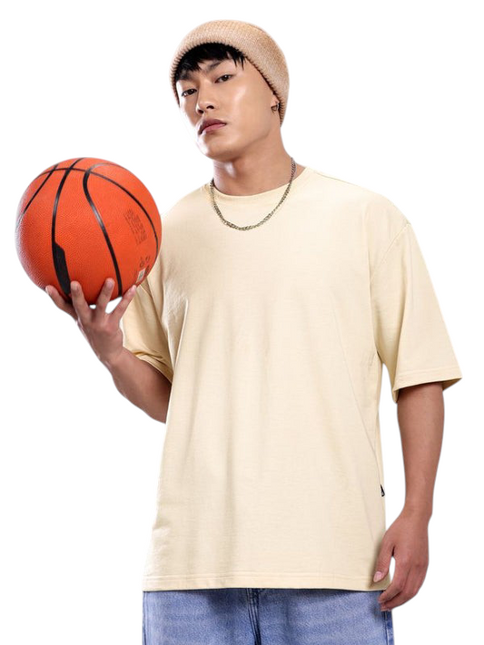 Minimalist Beige Drop Shoulder T-Shirt – Unisex Streetwear