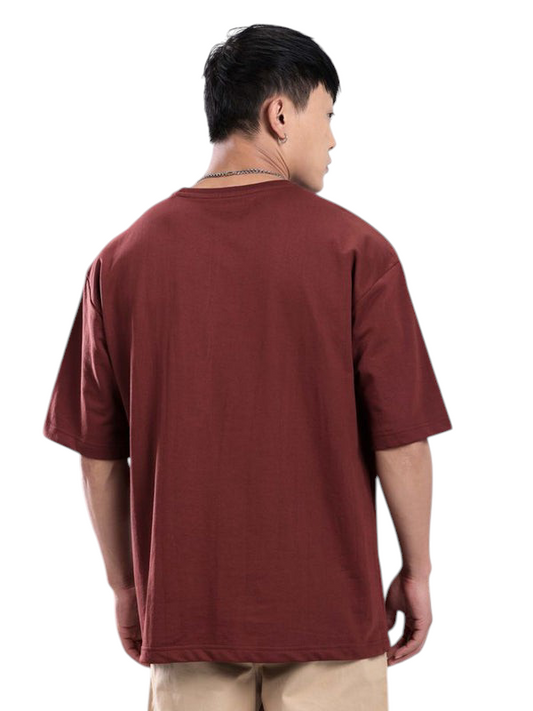 Minimalist Maroon Drop Shoulder T-Shirt – Unisex Streetwear