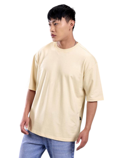 Minimalist Beige Drop Shoulder T-Shirt – Unisex Streetwear