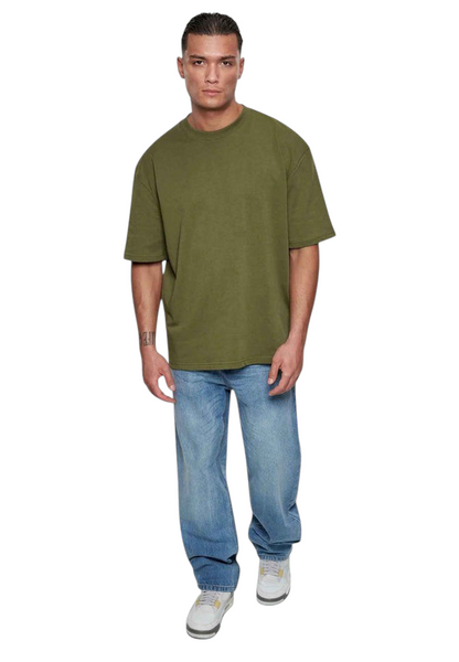 Minimalist Olive Drop Shoulder T-Shirt – Unisex Streetwear